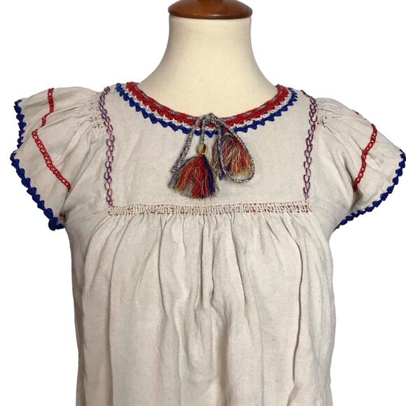 Ulla Johnson Katya Natural Crochet Embroidered Red Blue Ivory Silk Knit Blouse 2 - Picture 5 of 15